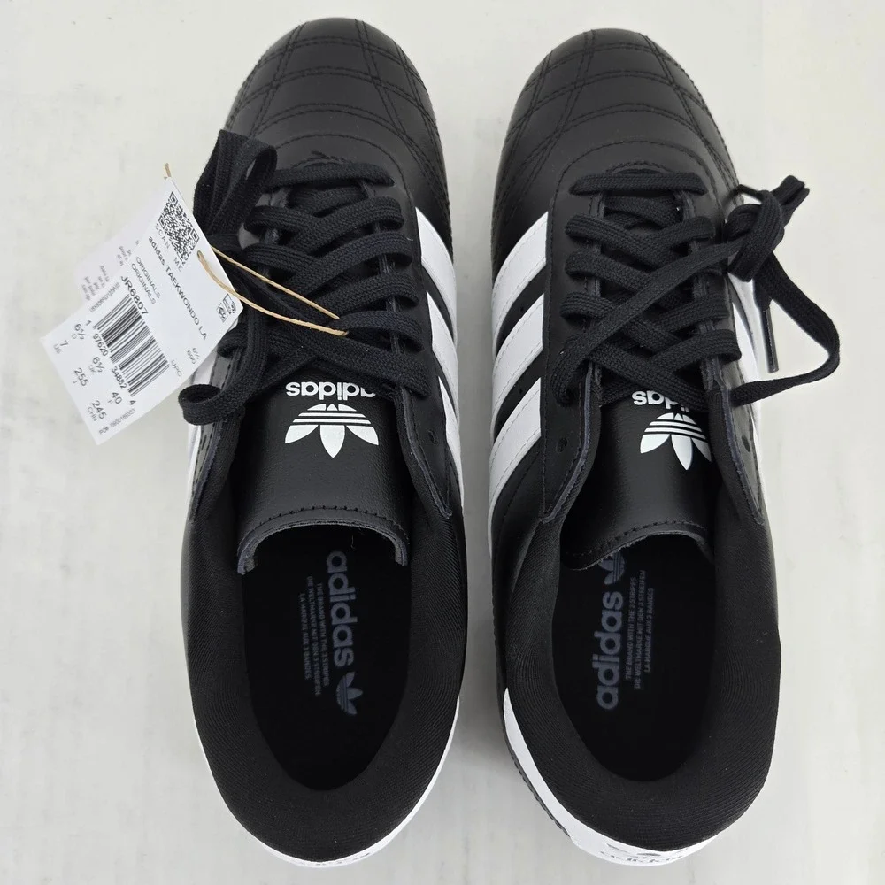Adidas Taekwondo LA Black White Gum Leather Sneakers JR6807 Mens 7 Womens 8